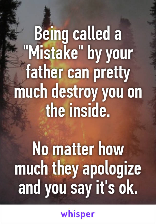 Being called a "Mistake" by your father can pretty much destroy you on the inside.

No matter how much they apologize and you say it's ok.