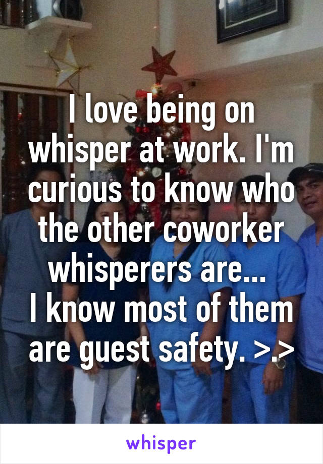 I love being on whisper at work. I'm curious to know who the other coworker whisperers are... 
I know most of them are guest safety. >.>