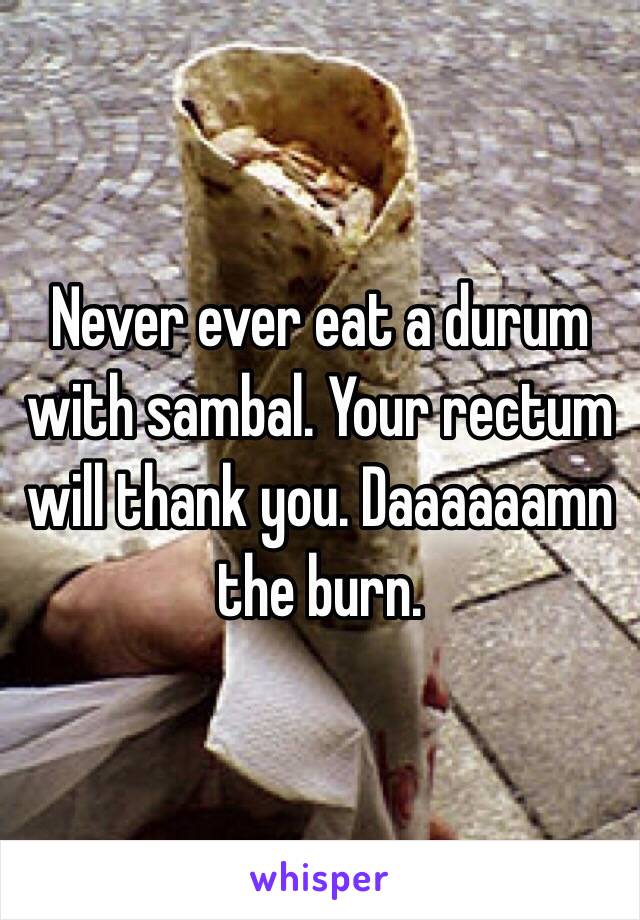 Never ever eat a durum with sambal. Your rectum will thank you. Daaaaaamn the burn.