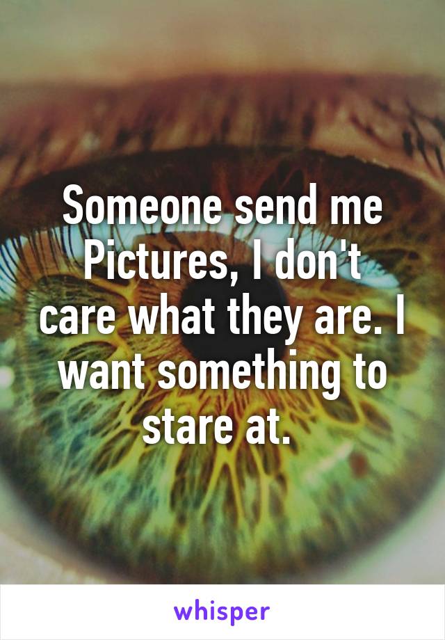 Someone send me
Pictures, I don't care what they are. I want something to stare at. 