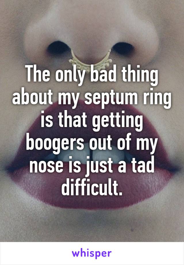 The only bad thing about my septum ring is that getting boogers out of my nose is just a tad difficult.