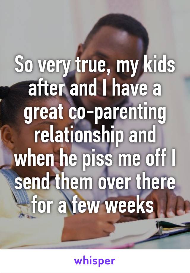 So very true, my kids after and I have a great co-parenting relationship and when he piss me off I send them over there for a few weeks 