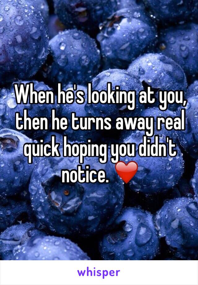 When he's looking at you, then he turns away real quick hoping you didn't notice. ❤️