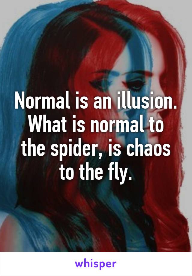 Normal is an illusion.
What is normal to the spider, is chaos to the fly.