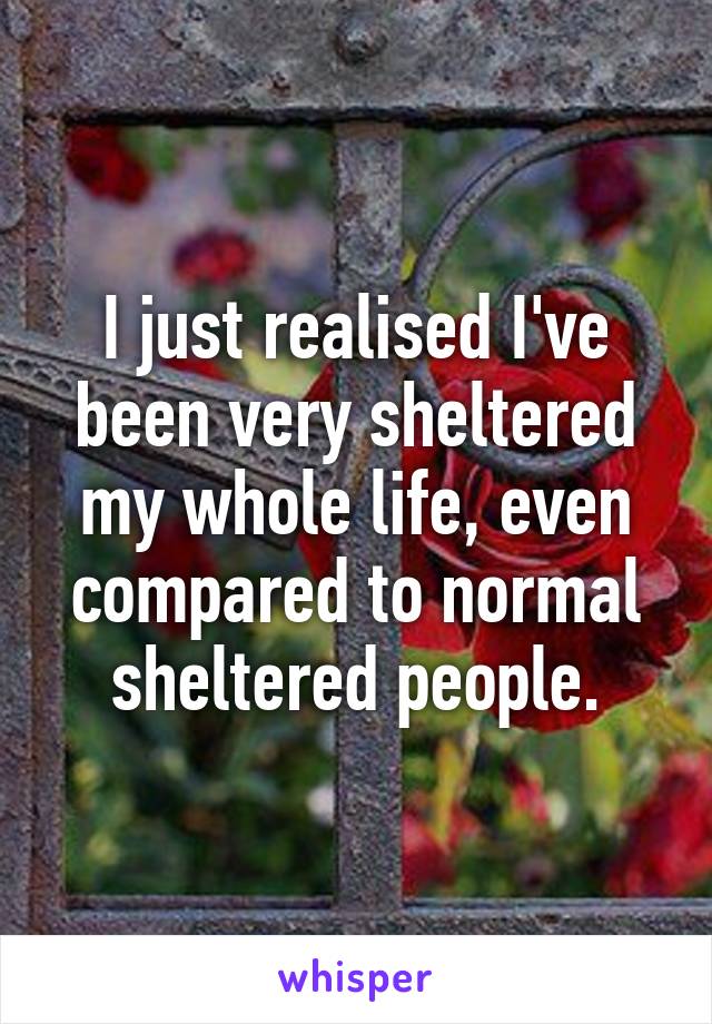 I just realised I've been very sheltered my whole life, even compared to normal sheltered people.