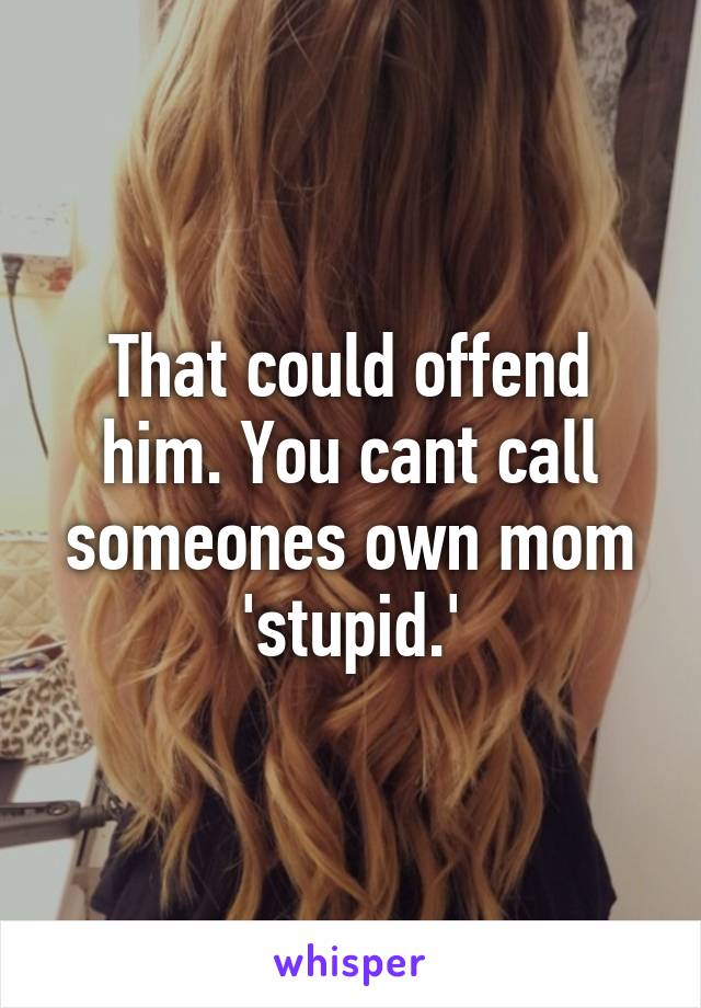 That could offend him. You cant call someones own mom 'stupid.'