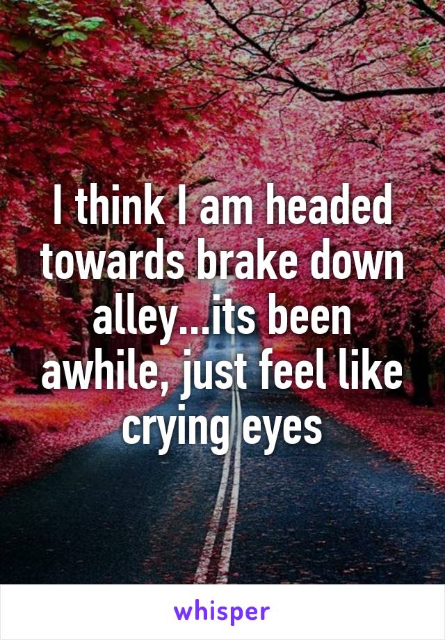 I think I am headed towards brake down alley...its been awhile, just feel like crying eyes