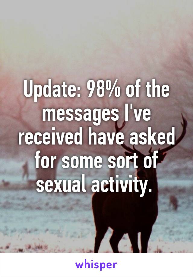 Update: 98% of the messages I've received have asked for some sort of sexual activity. 