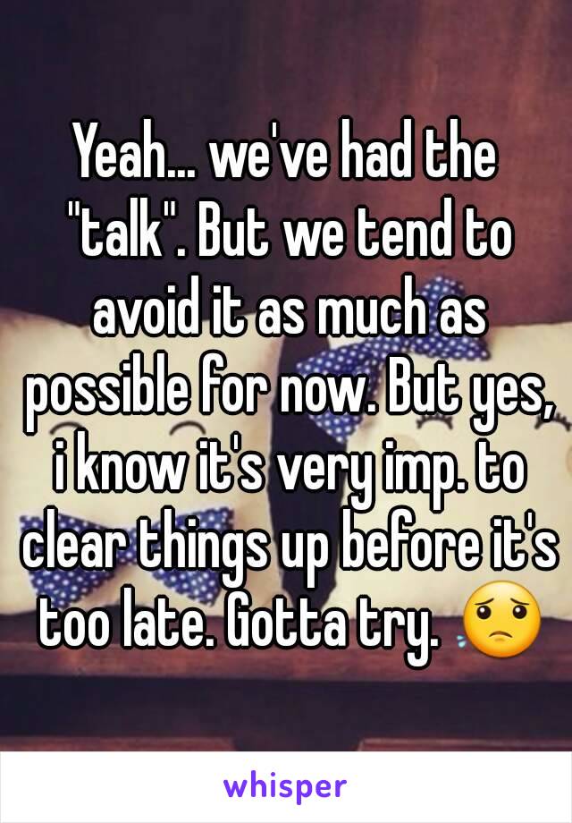 Yeah... we've had the "talk". But we tend to avoid it as much as possible for now. But yes, i know it's very imp. to clear things up before it's too late. Gotta try. 😟