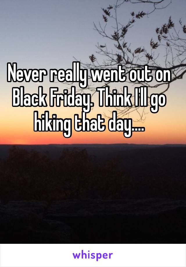 Never really went out on Black Friday. Think I'll go hiking that day....