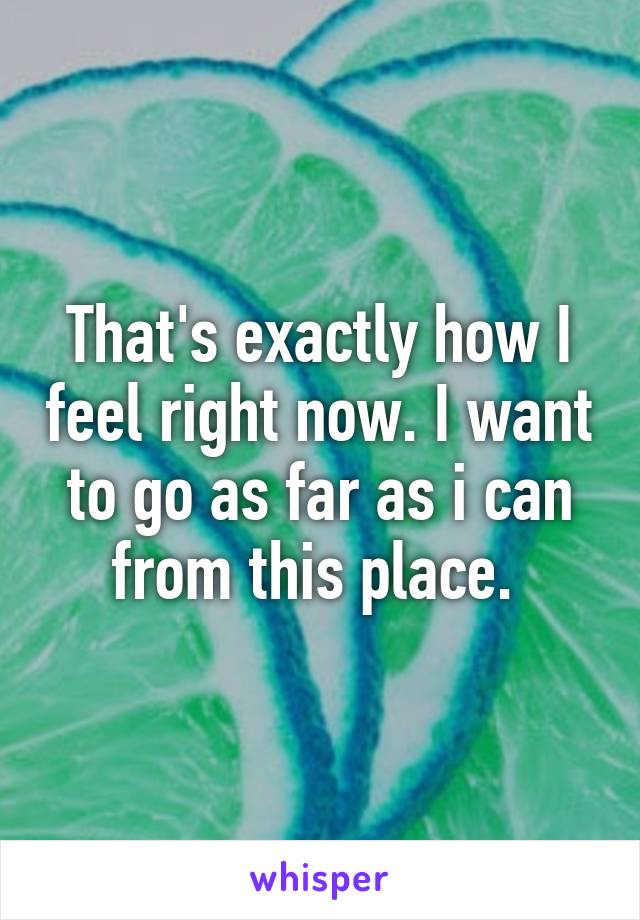 That's exactly how I feel right now. I want to go as far as i can from this place. 