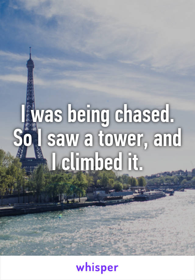 I was being chased. So I saw a tower, and I climbed it.