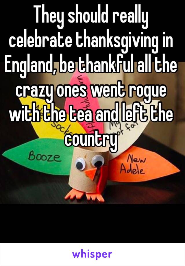 They should really celebrate thanksgiving in England, be thankful all the crazy ones went rogue with the tea and left the country