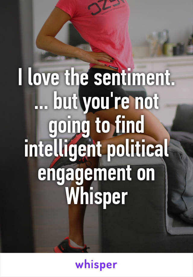 I love the sentiment. ... but you're not going to find intelligent political engagement on Whisper