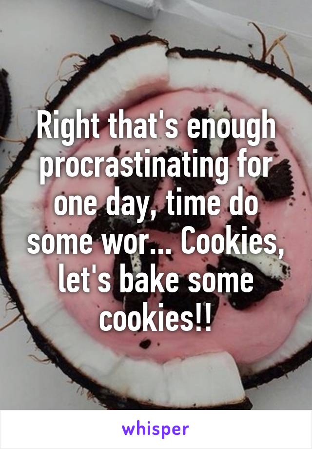 Right that's enough procrastinating for one day, time do some wor... Cookies, let's bake some cookies!!