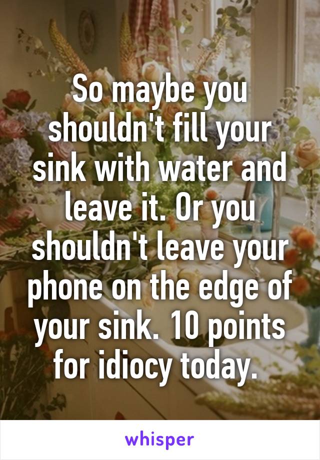 So maybe you shouldn't fill your sink with water and leave it. Or you shouldn't leave your phone on the edge of your sink. 10 points for idiocy today. 