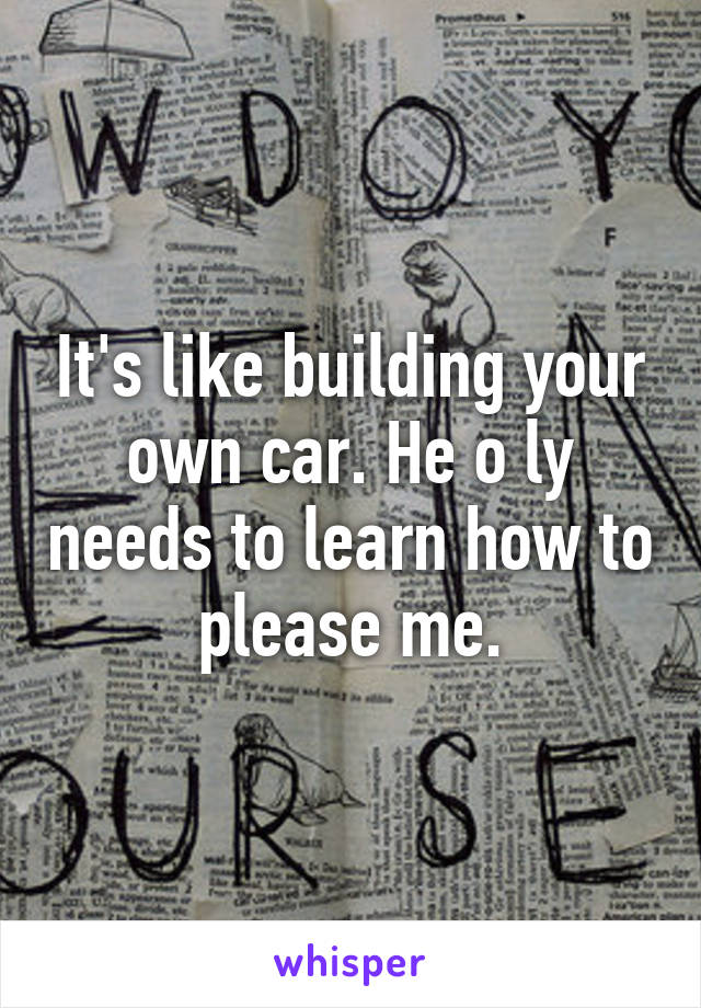 It's like building your own car. He o ly needs to learn how to please me.