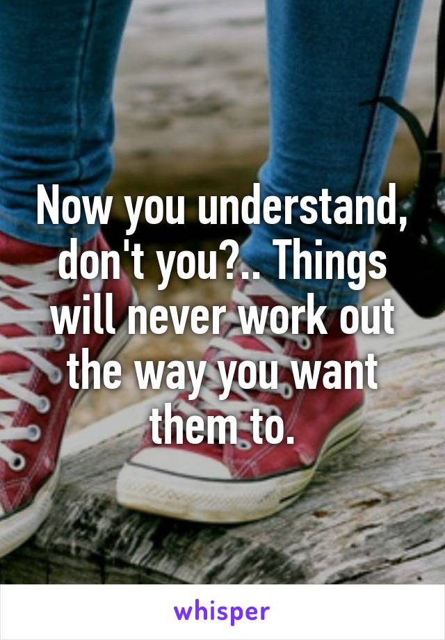 Now you understand, don't you?.. Things will never work out the way you want them to.