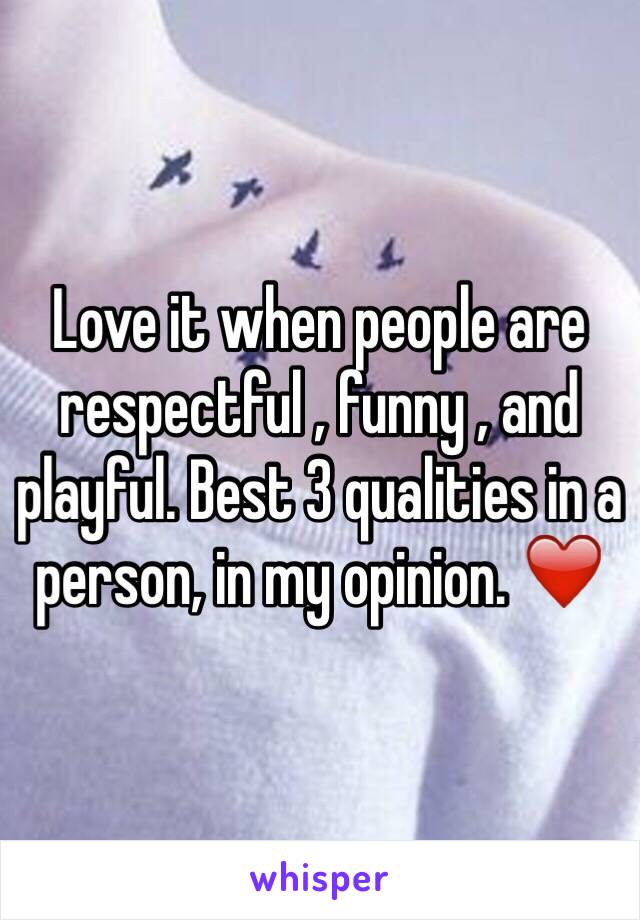 Love it when people are respectful , funny , and playful. Best 3 qualities in a person, in my opinion. ❤️