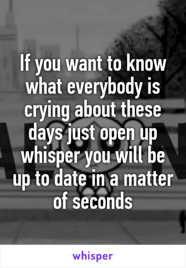 If you want to know what everybody is crying about these days just open up whisper you will be up to date in a matter of seconds