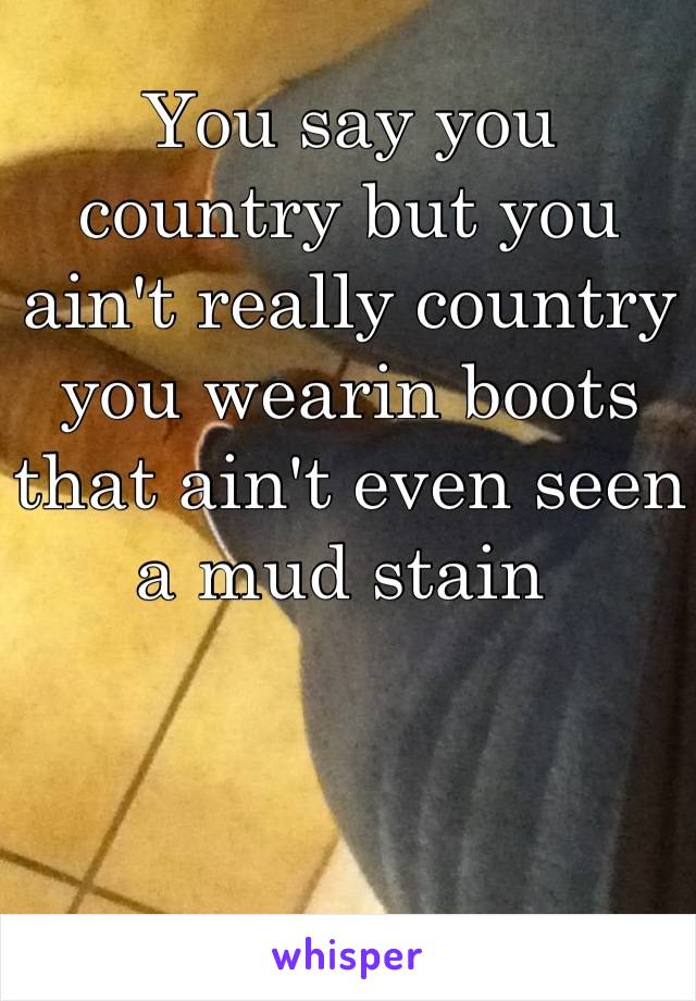 You say you country but you ain't really country you wearin boots that ain't even seen a mud stain 