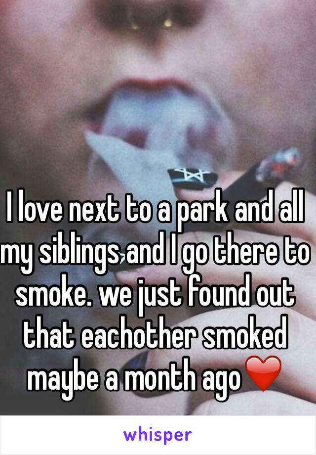 I love next to a park and all my siblings and I go there to smoke. we just found out that eachother smoked maybe a month ago❤️