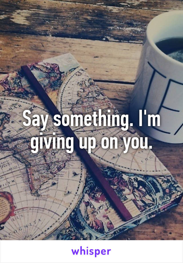 Say something. I'm giving up on you.