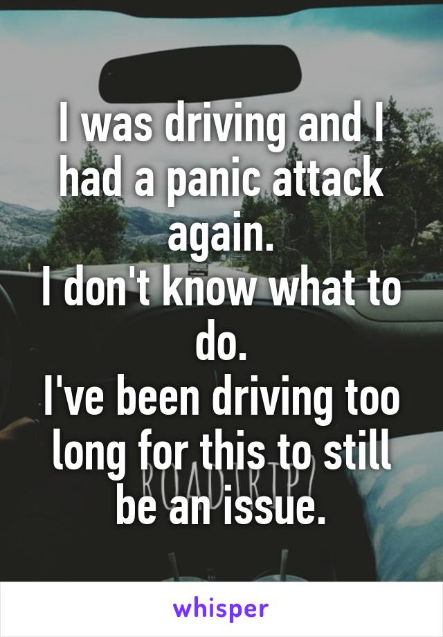 I was driving and I had a panic attack again.
I don't know what to do.
I've been driving too long for this to still be an issue.