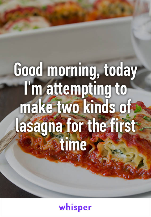 Good morning, today I'm attempting to make two kinds of lasagna for the first time 