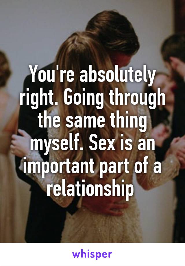 You're absolutely right. Going through the same thing myself. Sex is an important part of a relationship 