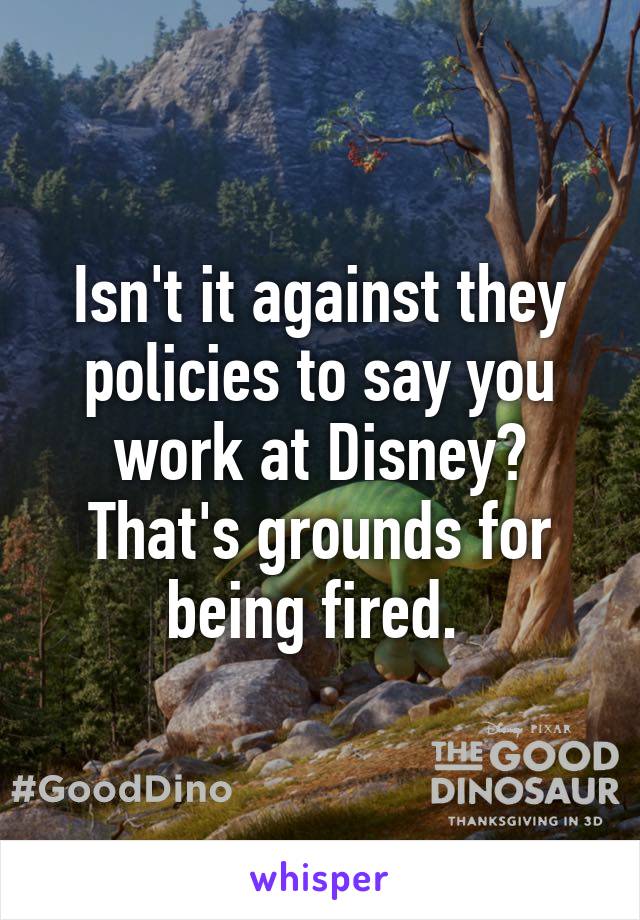 Isn't it against they policies to say you work at Disney? That's grounds for being fired. 