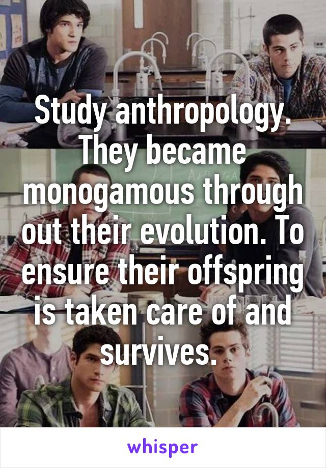 Study anthropology. They became monogamous through out their evolution. To ensure their offspring is taken care of and survives. 