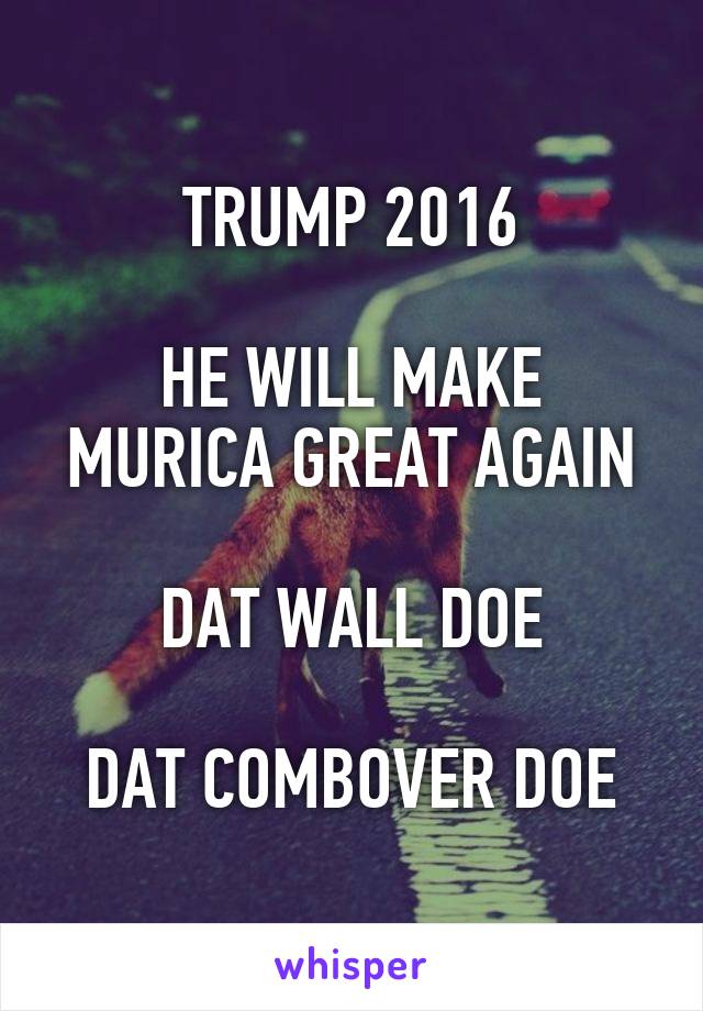 TRUMP 2016

HE WILL MAKE MURICA GREAT AGAIN

DAT WALL DOE

DAT COMBOVER DOE