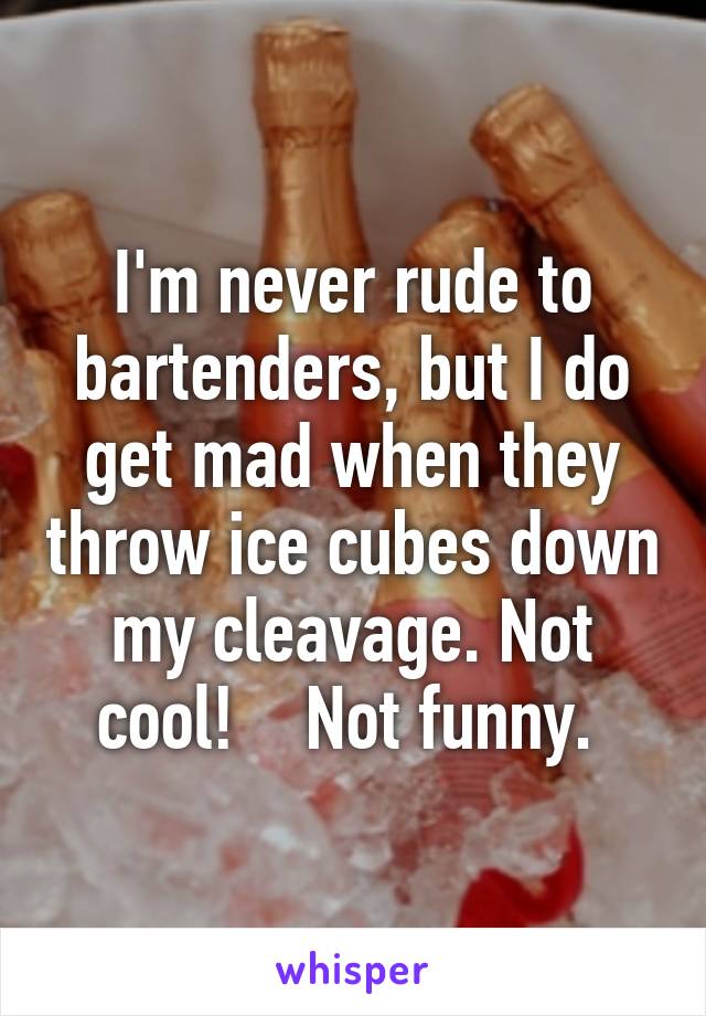 I'm never rude to bartenders, but I do get mad when they throw ice cubes down my cleavage. Not cool!    Not funny. 