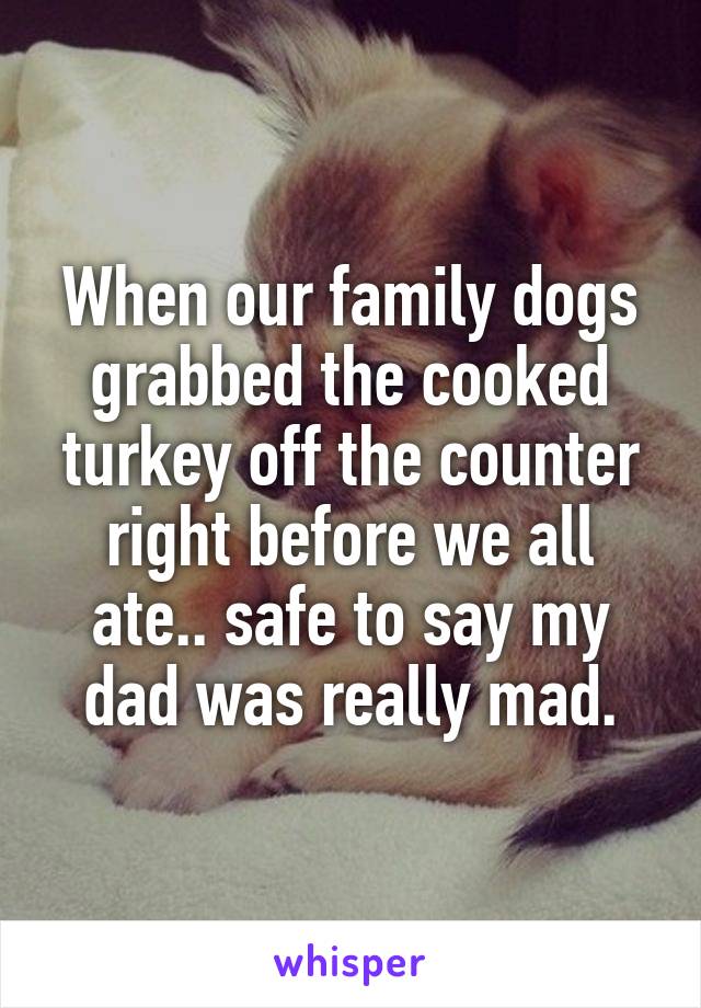 When our family dogs grabbed the cooked turkey off the counter right before we all ate.. safe to say my dad was really mad.