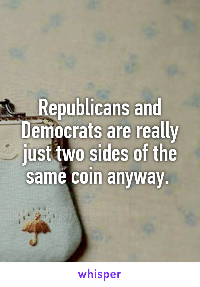 Republicans and Democrats are really just two sides of the same coin anyway. 