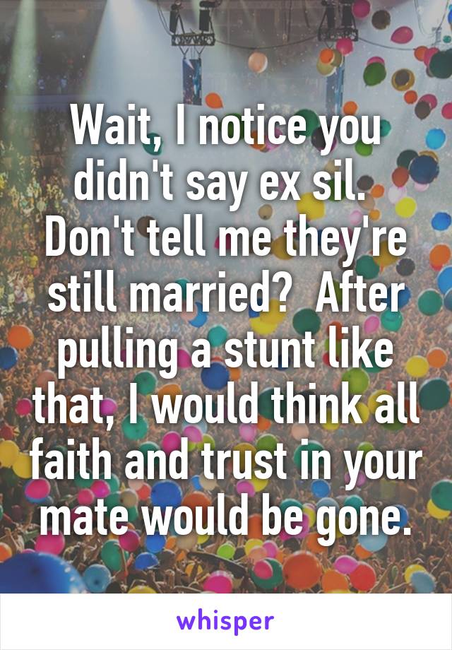 Wait, I notice you didn't say ex sil.  Don't tell me they're still married?  After pulling a stunt like that, I would think all faith and trust in your mate would be gone.