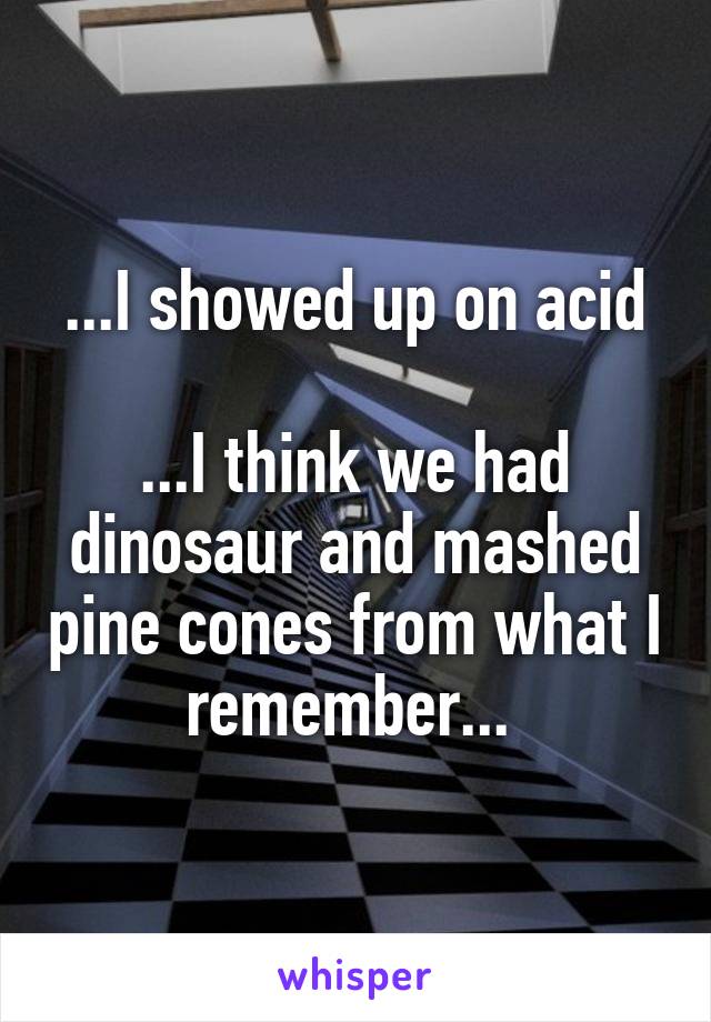 ...I showed up on acid

...I think we had dinosaur and mashed pine cones from what I remember... 
