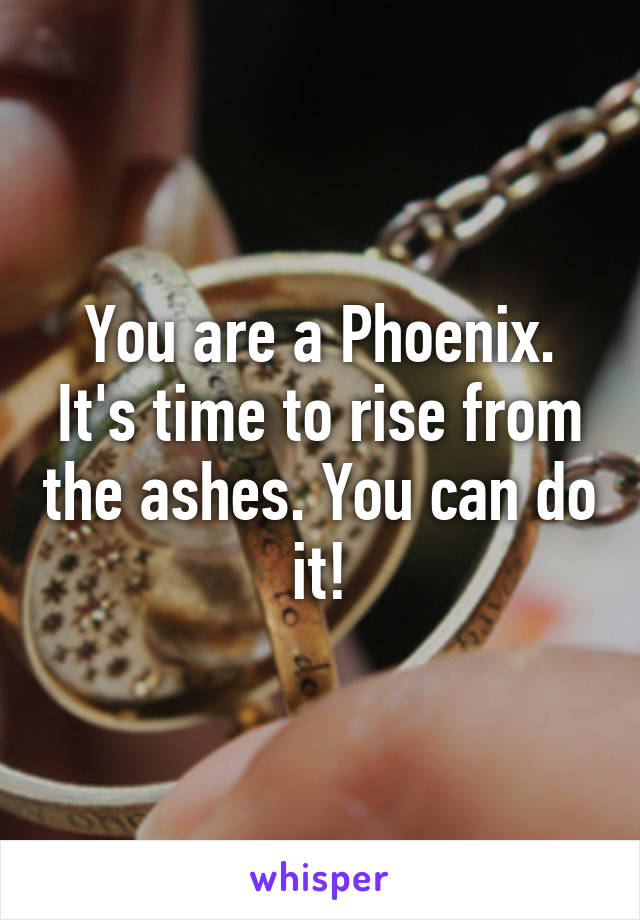 You are a Phoenix. It's time to rise from the ashes. You can do it!