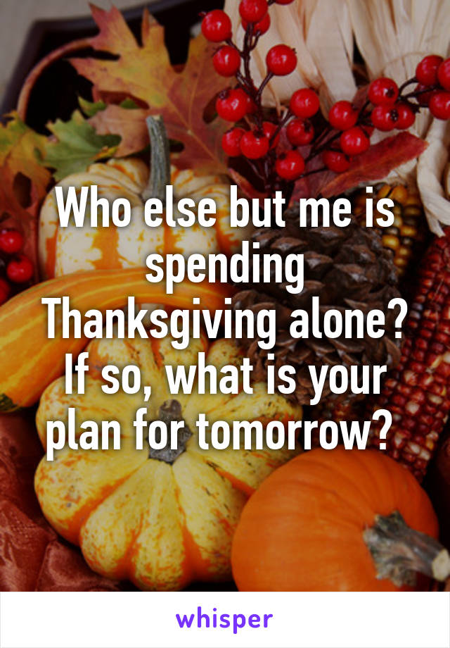 Who else but me is spending Thanksgiving alone? If so, what is your plan for tomorrow? 