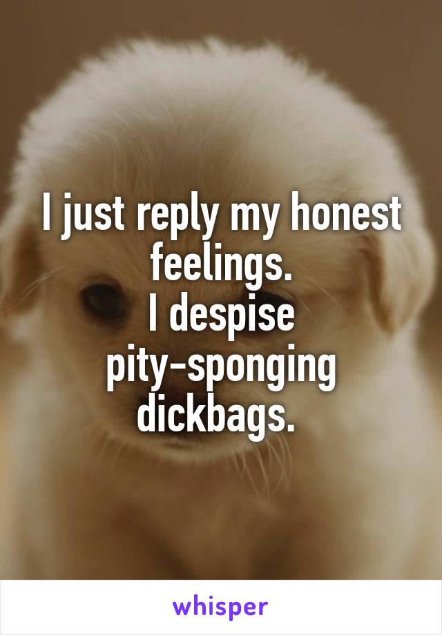 I just reply my honest feelings.
I despise pity-sponging dickbags. 