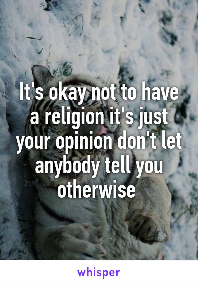 It's okay not to have a religion it's just your opinion don't let anybody tell you otherwise 