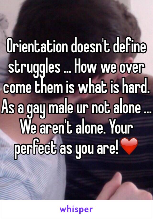 Orientation doesn't define struggles ... How we over come them is what is hard. As a gay male ur not alone ... We aren't alone. Your perfect as you are!❤️