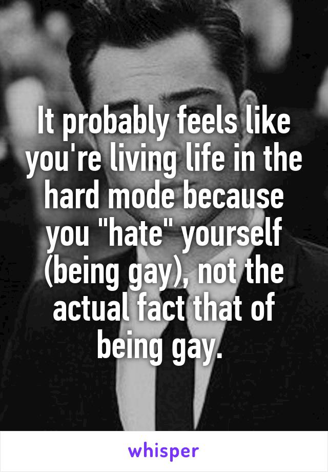 It probably feels like you're living life in the hard mode because you "hate" yourself (being gay), not the actual fact that of being gay. 
