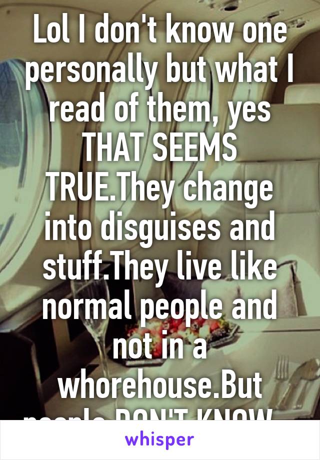 Lol I don't know one personally but what I read of them, yes THAT SEEMS TRUE.They change into disguises and stuff.They live like normal people and not in a whorehouse.But people DON'T KNOW...