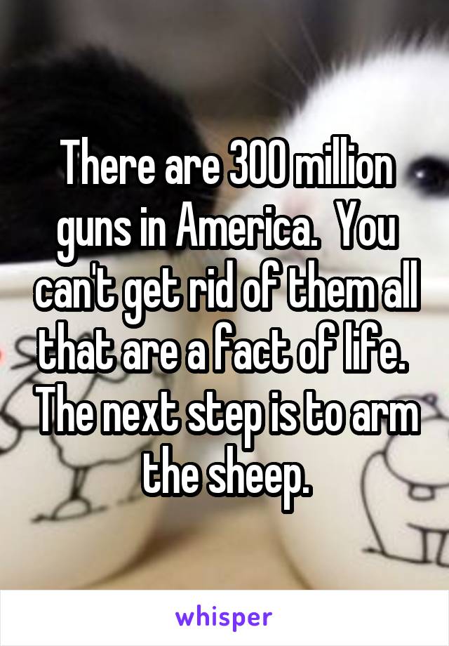 There are 300 million guns in America.  You can't get rid of them all that are a fact of life.  The next step is to arm the sheep.