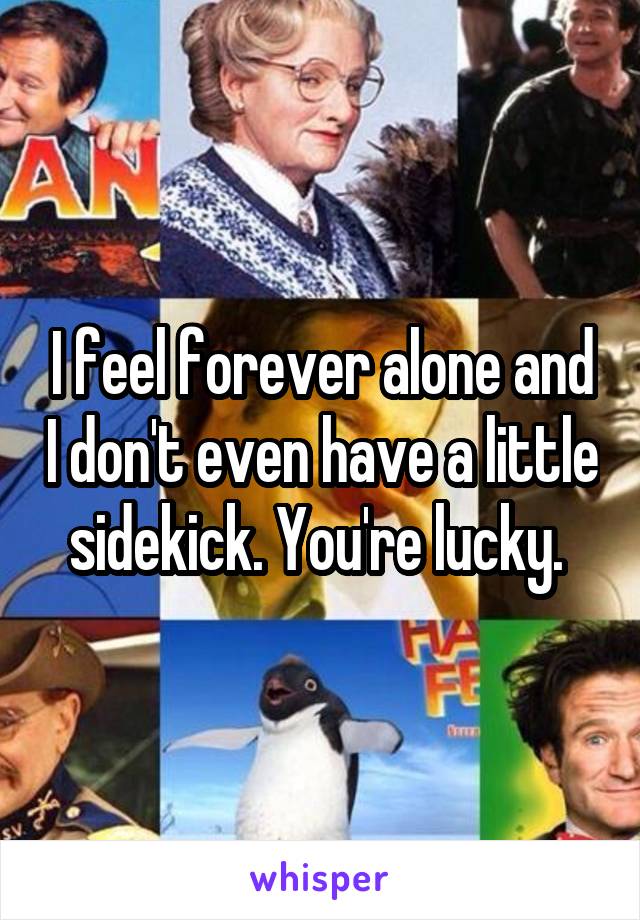 I feel forever alone and I don't even have a little sidekick. You're lucky. 