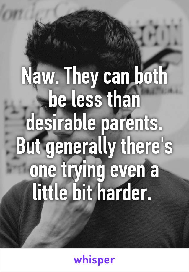 Naw. They can both be less than desirable parents. But generally there's one trying even a little bit harder. 