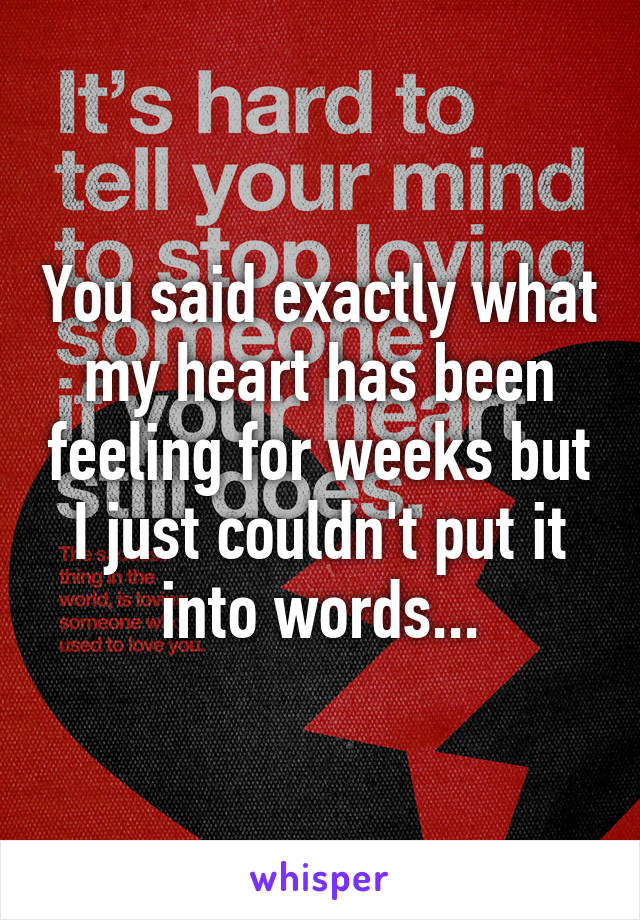 You said exactly what my heart has been feeling for weeks but I just couldn't put it into words...