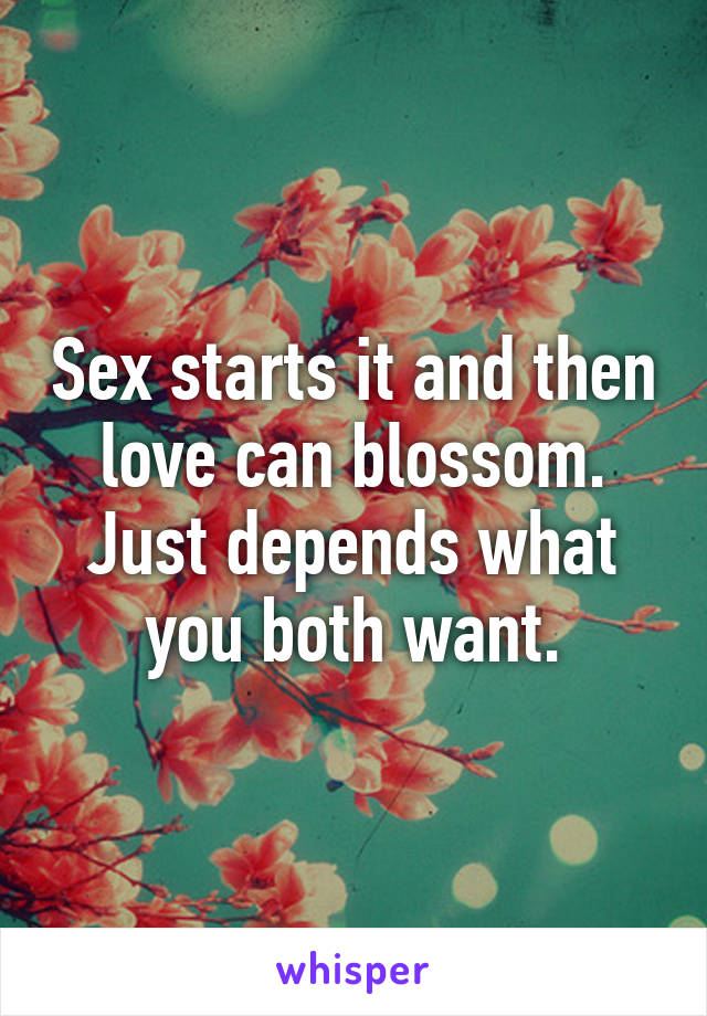 Sex starts it and then love can blossom. Just depends what you both want.